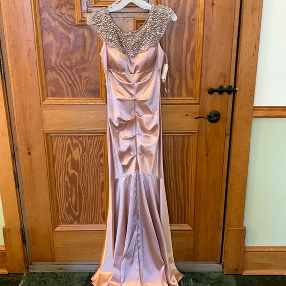Xscape Dresses & Skirts - NWT Xscape beaded mesh cap sleeve blush pink ruched gown size 2